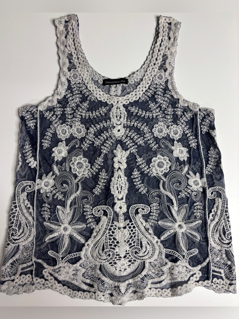 Boho Embroidered Lace Mesh Tank Top Floral Crochet Sheer